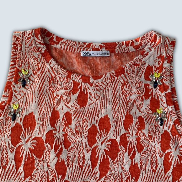 Zara Orange Patterned Tank Style Top - Picture 2 of 4